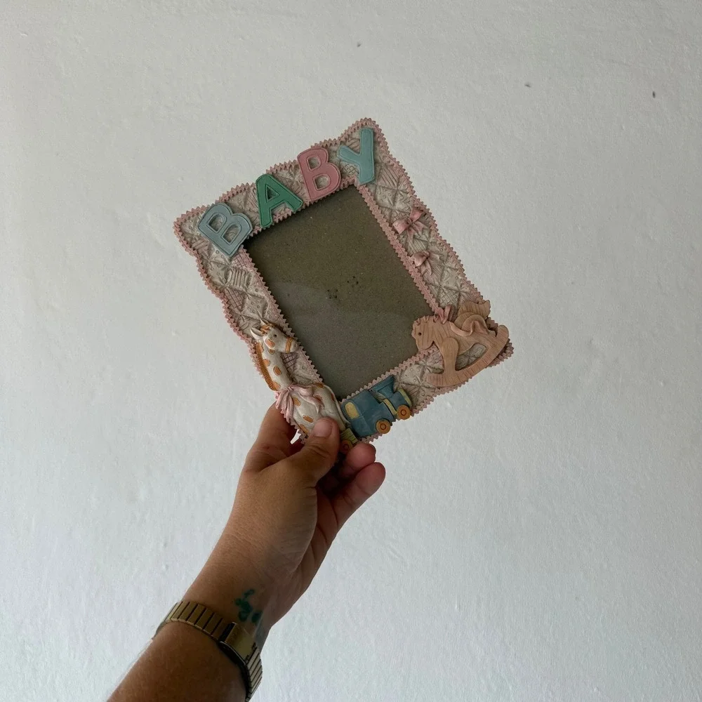 Vintage Baby Picture Frame 3D Giraffe Train Rocking Horse Pastel Nursery Decor